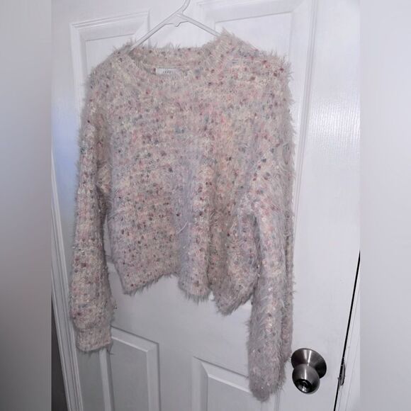 Lush Multi colored thick popcorn crop sweater pale pink white furry  Size Small - Picture 2 of 8